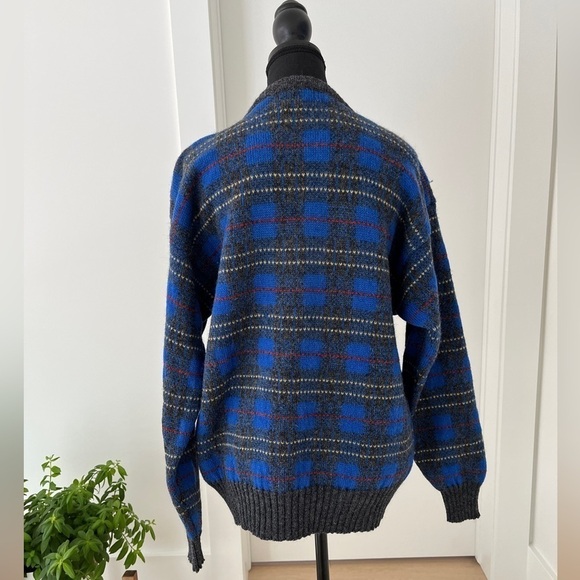 LEO CHEVALIER Vintage Wool Plaid Crew Neck Pullover Grandpa Sweater Unisex - Picture 5 of 15